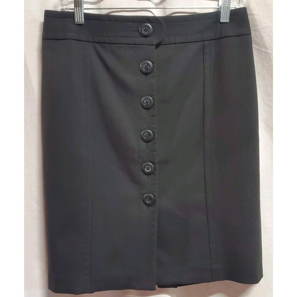 Ann Taylor LOFT Y2k Black Button Front Pencil Career Knee Length skirt 6